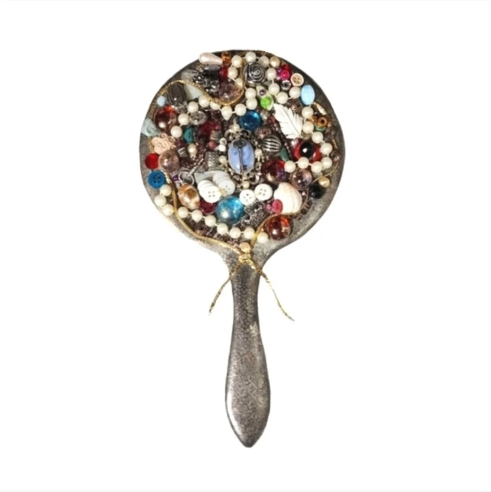 UpcycledMirror Antique One of a Kind Jewelry And Beads Button Detail Red - Picture 2 of 12